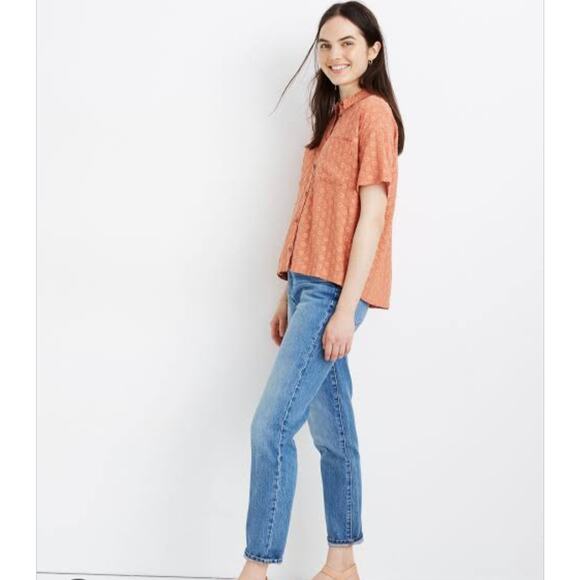 Madewell Women's Shirt Top Blouse Button Down Embroidered Portside Orange Small - Picture 3 of 11